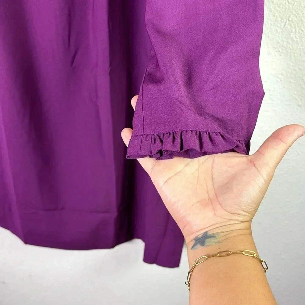 NWT J. Crew Ruffle neck and sleeves - shift dress in purple plum size 6